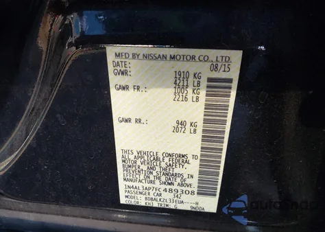 2015 Nissan Altima 2.5 Sv from USA, damaged, VIN 1N4AL3AP7FC489308